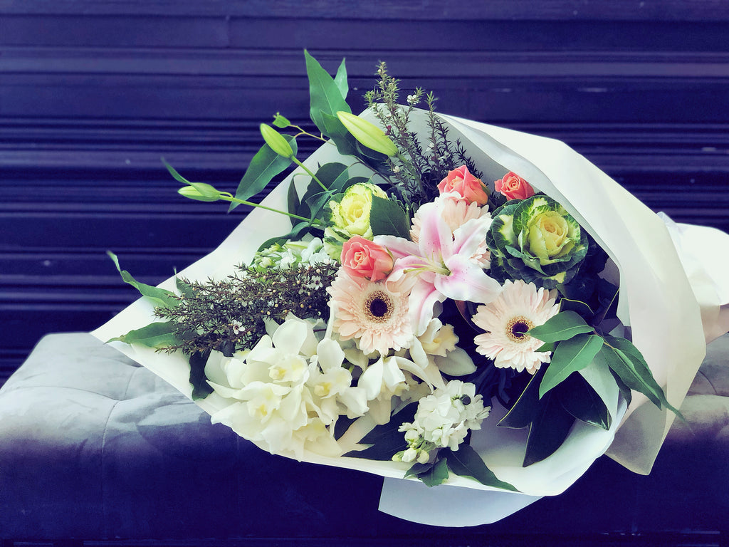 Fresh Flowers Bouquet Pastel Baby Pink and White