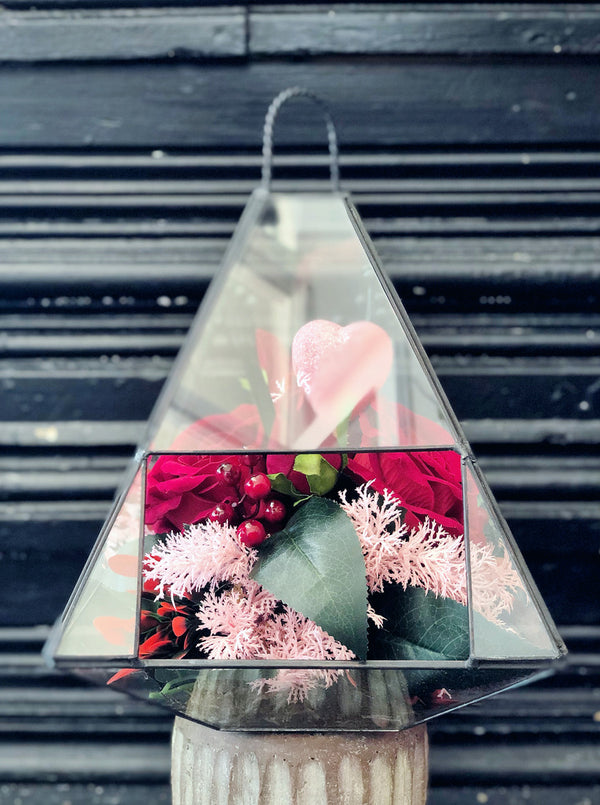 silk red roses terrarium