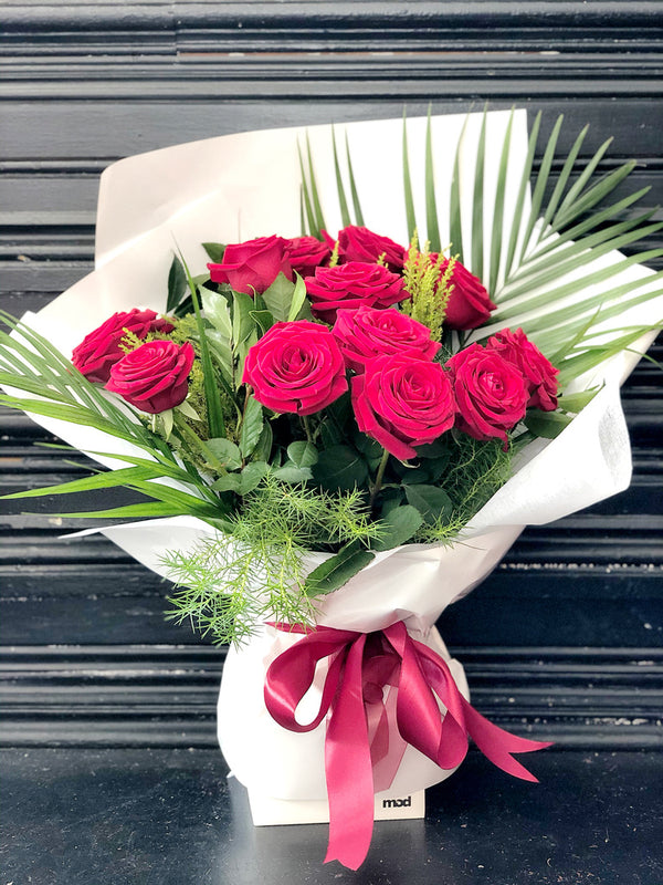 Red Roses Arrangement in Container White