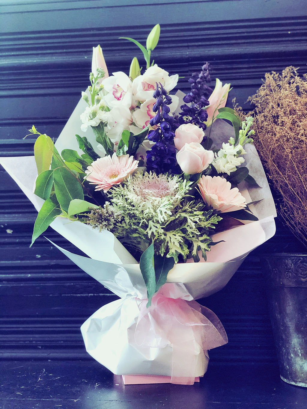 Pink Fresh Flowers Arrangement in Container