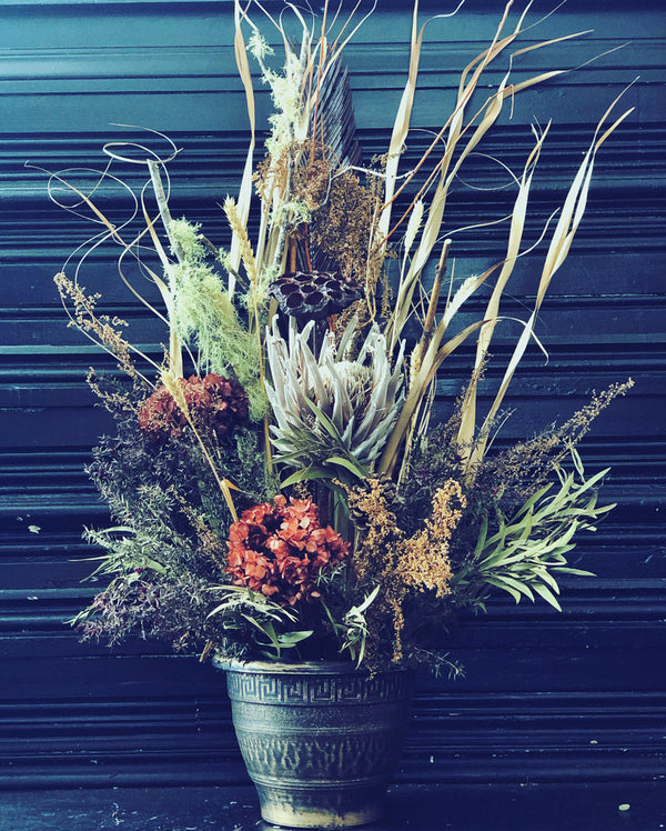 dried flower arrangement bronze and rustic