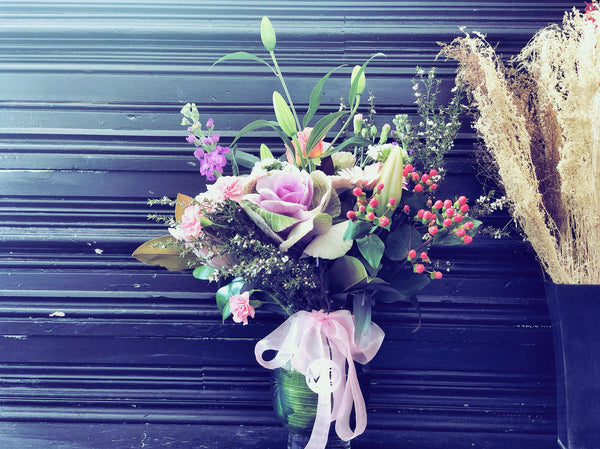 Pink Fresh Flowers Arrangement in Glass Vase