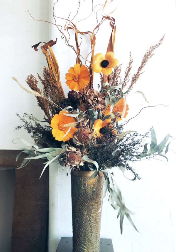dried flower arrangement copper and orange